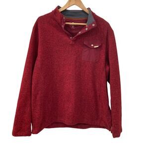 Woolrich 1/4 Snap Button Red Burgundy Fleece Pullover Sweater Size XL